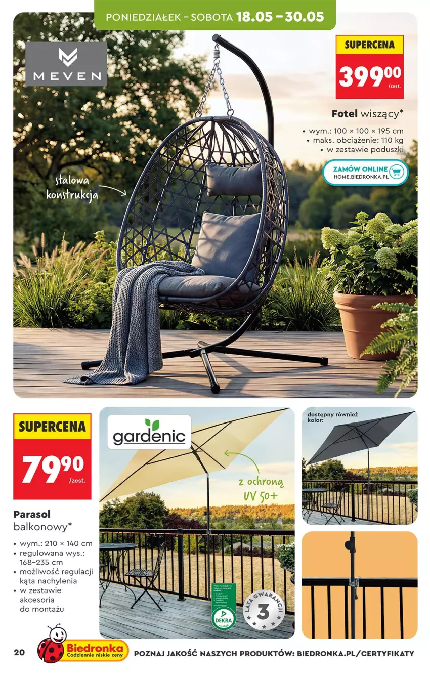 Gazetka promocyjna Biedronka - Okazje Tygodnia - ważna 16.05 do 30.05.2026 - strona 20 - produkty: Fotel, Parasol