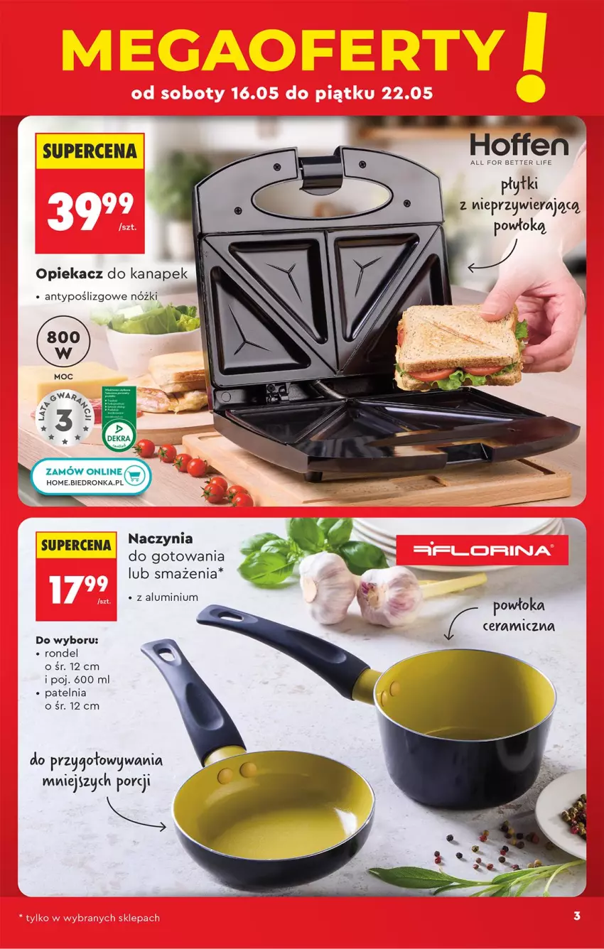 Gazetka promocyjna Biedronka - Okazje Tygodnia - ważna 16.05 do 30.05.2026 - strona 3 - produkty: Opiekacz do kanapek, Patelnia, Por, Rondel
