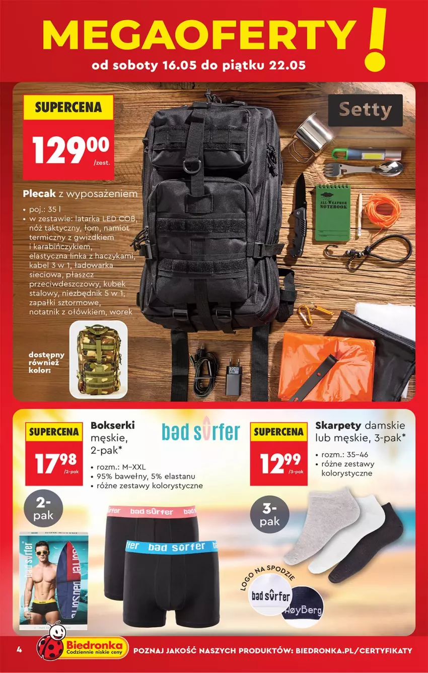 Gazetka promocyjna Biedronka - Okazje Tygodnia - ważna 16.05 do 30.05.2026 - strona 4 - produkty: Bokserki, Haczyk, Inka, Karp, Kubek, Latarka, Latarka LED, Plecak, Ser, Tarka, Warka