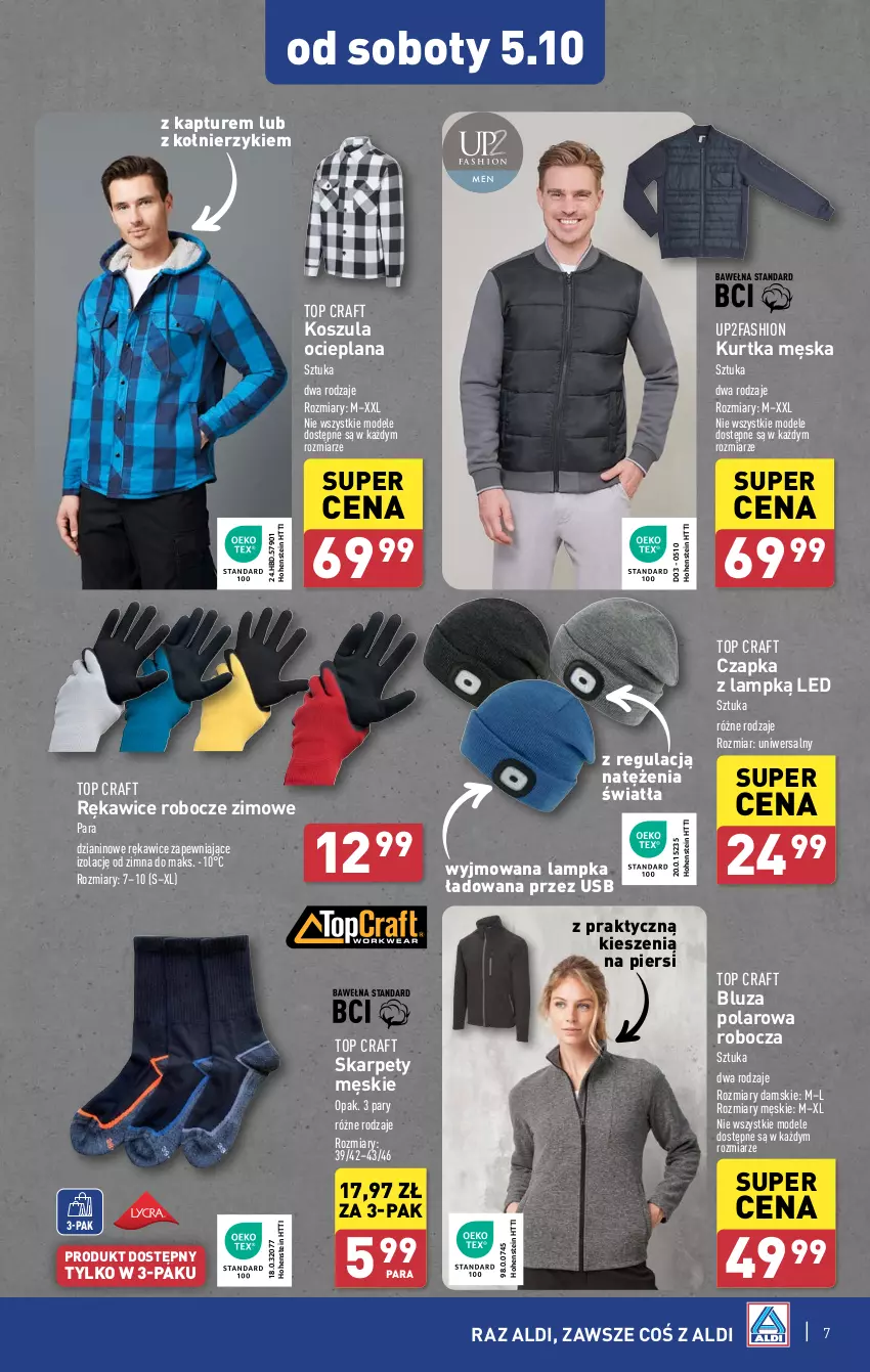 Gazetka promocyjna Aldi - Artykuły przemysłowe i tekstylia - ważna 30.09 do 05.10.2024 - strona 7 - produkty: Bluza, Bluza polarowa, Czapka, Fa, Karp, Kosz, Koszula, Kurtka, LANA, Rękawice, Rękawice robocze, Top