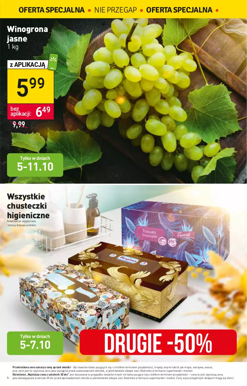 Gazetka promocyjna Stokrotka - Market - ważna 05.10 do 11.10.2023 - strona 5 - produkty: Chusteczki, Mięso, Owoce, Warzywa, Wino, Winogrona