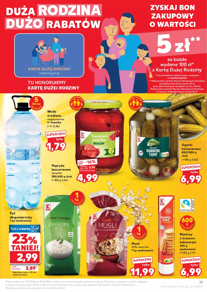 Gazetka promocyjna Kaufland - Gazetka tygodnia - ważna 11.02 do 18.02.2026 - strona 21 - produkty: Kakao, Kalendarz, LANA, Mus, Ogórki konserwowe, Papryka, Ryż, Ser, Woda
