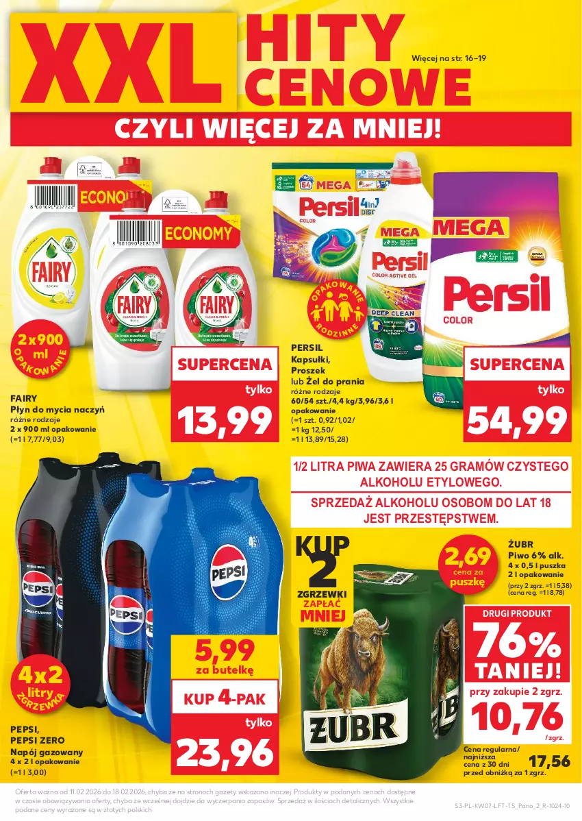 Gazetka promocyjna Kaufland - Gazetka tygodnia - ważna 11.02 do 18.02.2026 - strona 3 - produkty: Do mycia naczyń, Fa, Fairy, Gra, Napój, Napój gazowany, Pepsi, Persil, Piwa, Piwo, Płyn do mycia, Płyn do mycia naczyń