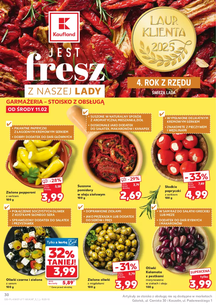 Gazetka promocyjna Kaufland - Gazetka tygodnia - ważna 11.02 do 18.02.2026 - strona 30 - produkty: Kosz, Makaron, Olej, Oliwki, Oliwki czarne, Piec, Pomidory, Sałat, Ser, Suszone pomidory, Szal, Wędlina