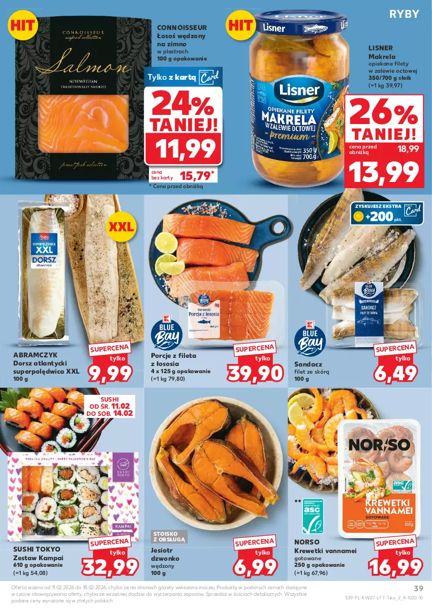 Gazetka promocyjna Kaufland - Gazetka tygodnia - ważna 11.02 do 18.02.2026 - strona 39 - produkty: Dorsz, Krewetki, Lisner, Polędwica, Por, Sandacz, Sos, Sushi