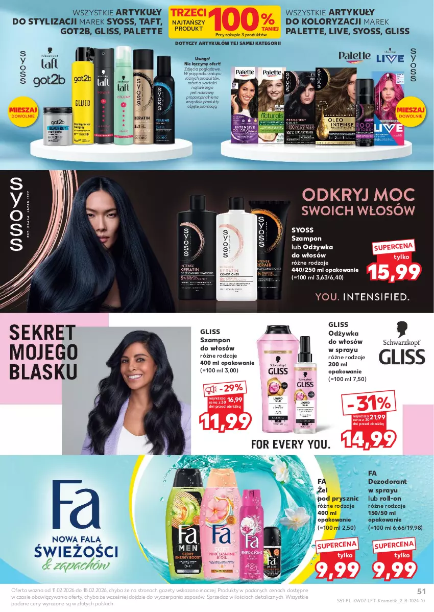 Gazetka promocyjna Kaufland - Gazetka tygodnia - ważna 11.02 do 18.02.2026 - strona 51 - produkty: Dezodorant, Fa, Got2b, Odżywka, Palette, Por, Syoss, Szampon, Taft, Waga