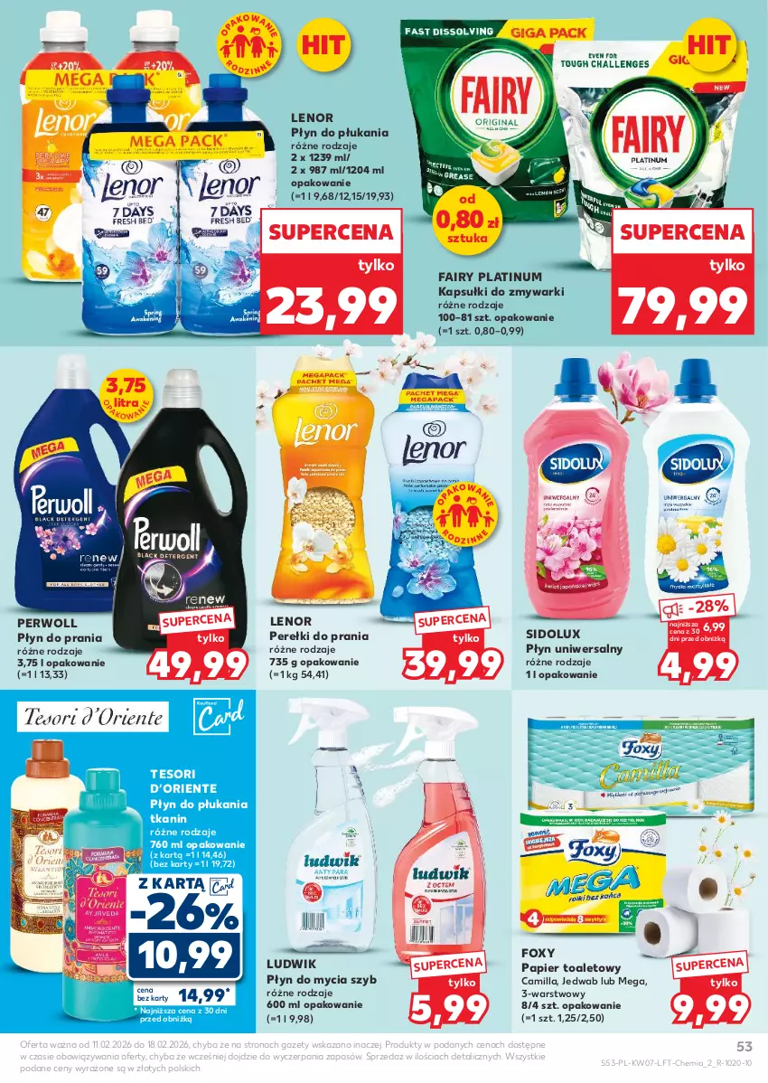 Gazetka promocyjna Kaufland - Gazetka tygodnia - ważna 11.02 do 18.02.2026 - strona 53 - produkty: Fa, Fairy, Foxy, Lenor, Ludwik, Papier, Papier toaletowy, Perwoll, Płyn do mycia, Płyn do płukania, Płyn do prania, Sidolux, Zmywarki