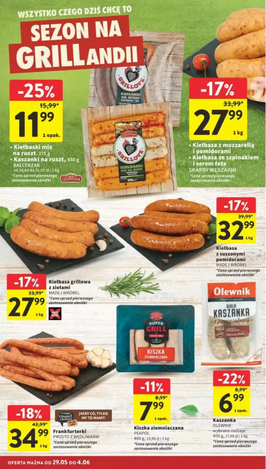 Gazetka promocyjna Intermarche - ważna 29.05 do 04.06.2025 - strona 13 - produkty: Feta, Frankfurterki, Grill, Kasza, Kaszanka, Kiełbasa, Olewnik, Pekpol, Ser, Szpinak
