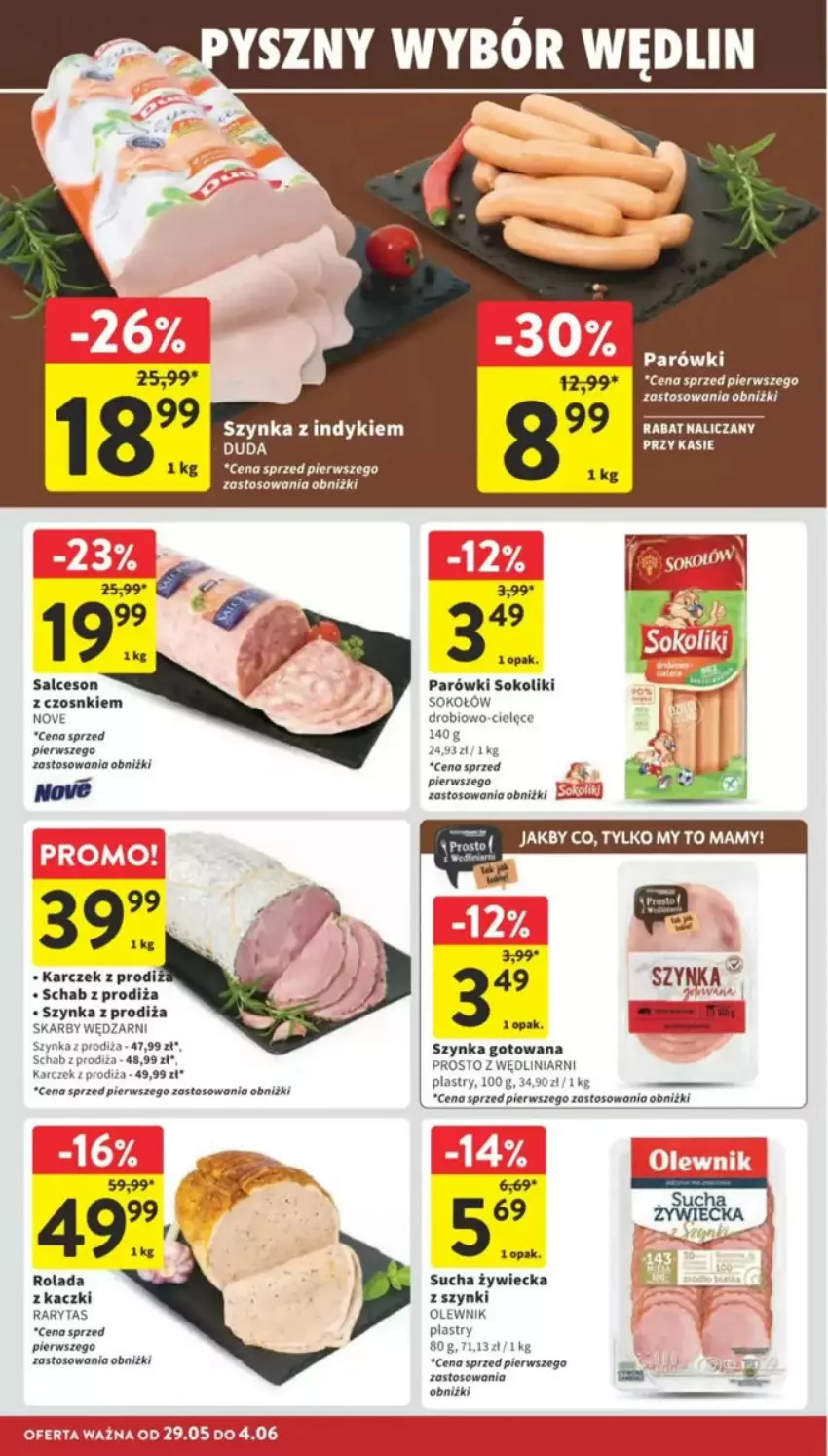Gazetka promocyjna Intermarche - ważna 29.05 do 04.06.2025 - strona 70 - produkty: Astor, Duda, Olewnik, Parówki, Parówki sokoliki, Rolada, Salceson, Sok, Sokołów, Szynka
