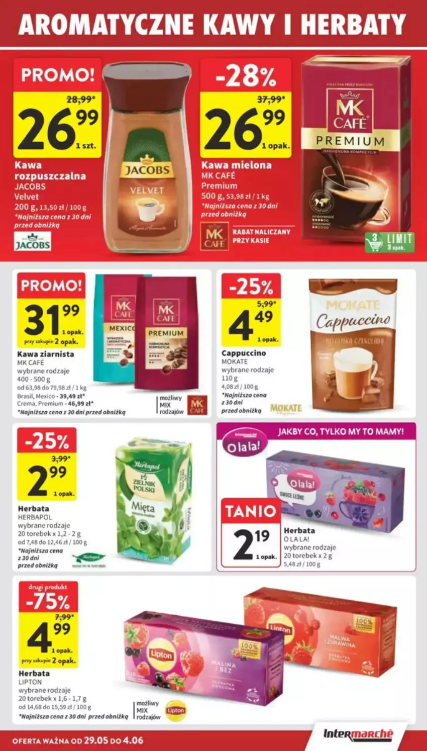 Gazetka promocyjna Intermarche - ważna 29.05 do 04.06.2025 - strona 77 - produkty: Cappuccino, Herbapol, Herbata, Jacobs, Kawa, Kawa ziarnista, Lipton