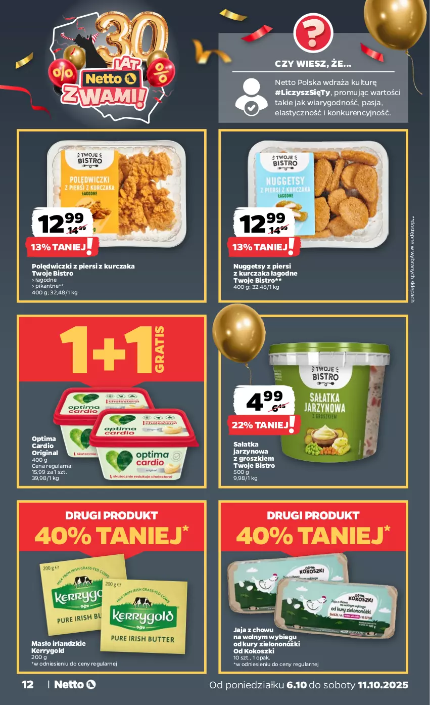 Gazetka promocyjna Netto - Od Poniedziałku - ważna 06.10 do 11.10.2025 - strona 12 - produkty: Gin, Gra, Jaja, Kokos, Kosz, Kurczak, Masło, Optima, Optima Cardio, Sałat, Sałatka