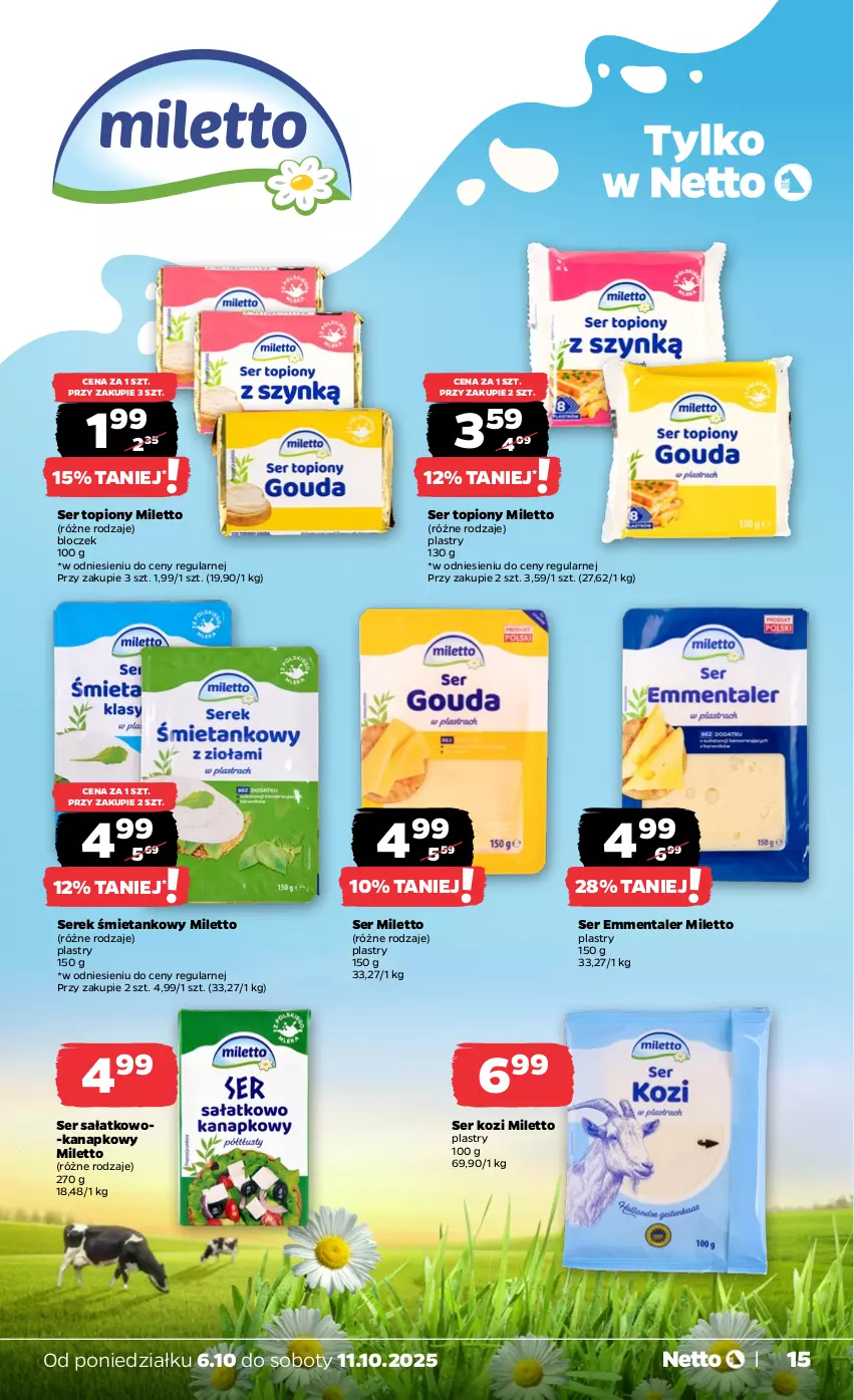 Gazetka promocyjna Netto - Od Poniedziałku - ważna 06.10 do 11.10.2025 - strona 15 - produkty: Emmental, Sałat, Ser, Ser kozi, Ser sałatkowo-kanapkowy, Ser topiony, Serek, Top