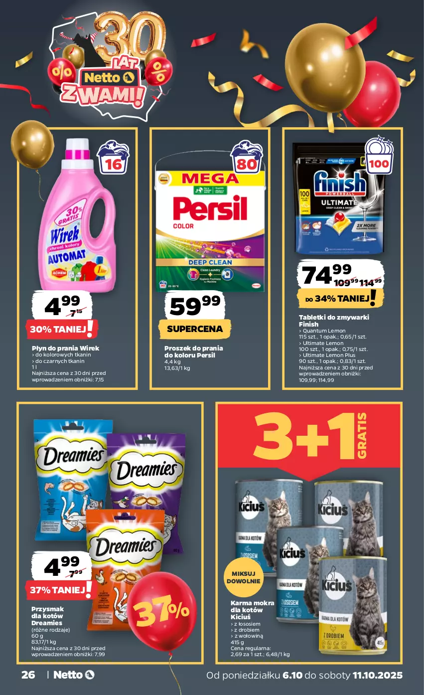 Gazetka promocyjna Netto - Od Poniedziałku - ważna 06.10 do 11.10.2025 - strona 26 - produkty: Finish, Gra, Karma mokra dla kotów, Persil, Płyn do prania, Proszek do prania, Sos, Tablet, Tabletki do zmywarki, Zmywarki