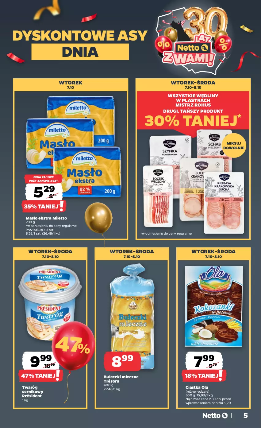 Gazetka promocyjna Netto - Od Poniedziałku - ważna 06.10 do 11.10.2025 - strona 5 - produkty: Bułeczki, Bułeczki mleczne, Ciastka, Masło, Président, Ser, Twaróg