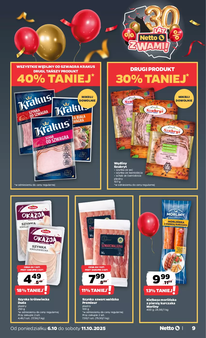 Gazetka promocyjna Netto - Od Poniedziałku - ważna 06.10 do 11.10.2025 - strona 9 - produkty: BIC, Duda, Gra, Kiełbasa, Krakus, Kurczak, Morliny, Szubryt, Szynka