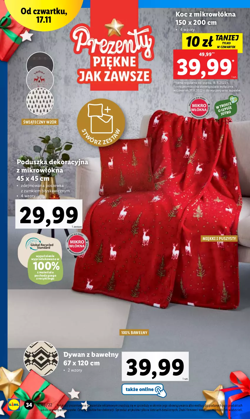 Gazetka promocyjna Lidl - GAZETKA - ważna 14.11 do 19.11.2022 - strona 34 - produkty: Control, Dywan, Koc, Poduszka, Poduszka dekoracyjna, Poszewka