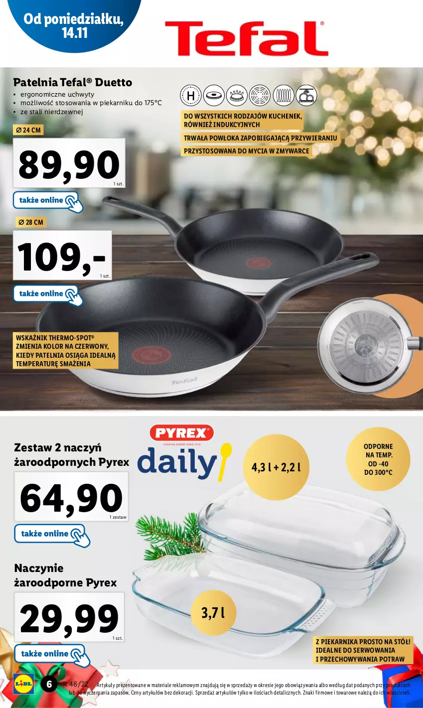 Gazetka promocyjna Lidl - GAZETKA - ważna 14.11 do 19.11.2022 - strona 6 - produkty: Fa, Naczynie żaroodporne, Patelnia, Piekarnik, Por, Ser, Stół, Tefal, Uchwyty