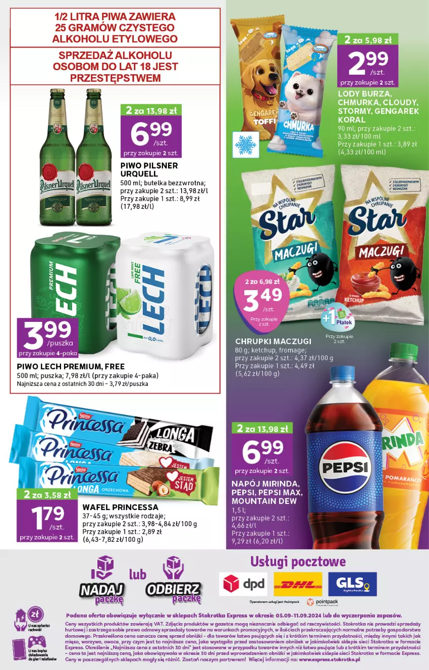 Gazetka promocyjna Stokrotka - Stokrotka Express - ważna 05.09 do 11.09.2024 - strona 3 - produkty: Chrupki, Gra, Ketchup, Lech Premium, Mirinda, Napój, Owoce, Pepsi, Pepsi max, Pilsner Urquell, Piwa, Piwo, Warzywa