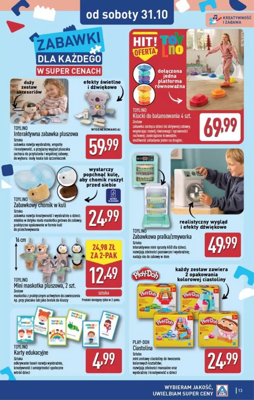 Gazetka promocyjna Aldi - Przygotuj się na kolejny tydzień! - ważna 28.10 do 31.10.2026 - strona 13 - produkty: Dzieci, Jaja, Maskotka pluszowa, Play-Doh, Plecak, Pluszak, Pralka, Tera, Warka, Zabawka, Zmywarka