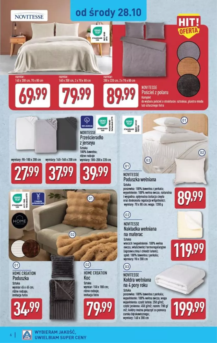 Gazetka promocyjna Aldi - Przygotuj się na kolejny tydzień! - ważna 28.10 do 31.10.2026 - strona 6 - produkty: Fa, Koc, Kołdra, LG, Materac, Nakładka wełniana na materac, Poduszka, Por, Poszewka, Prześcieradło, Tera, Waga, Wełna