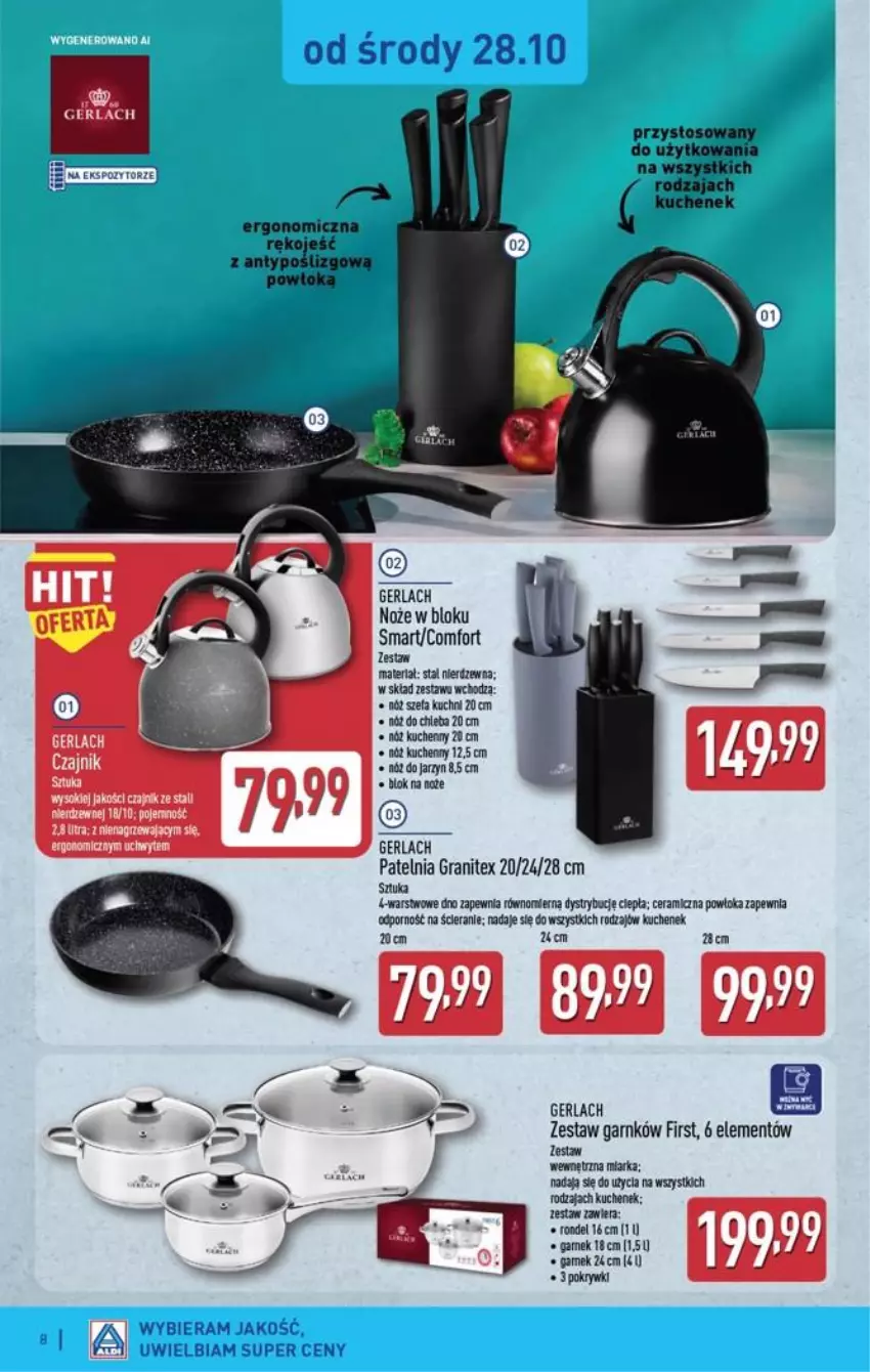 Gazetka promocyjna Aldi - Przygotuj się na kolejny tydzień! - ważna 28.10 do 31.10.2026 - strona 8 - produkty: Chleb, Czajnik, Fa, Gra, Noż, Nóż szefa kuchni, Patelnia, Por, Rondel, Ryba