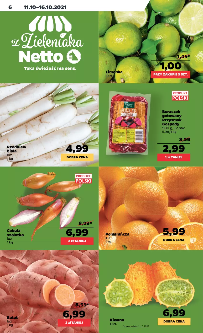 Gazetka promocyjna Netto - Gazetka spożywcza - ważna 11.10 do 16.10.2021 - strona 6 - produkty: Cebula, Cebula szalotka, Limonka, Szal