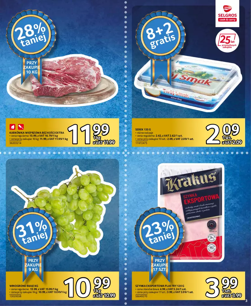 Gazetka promocyjna Selgros - Extra Oferta - ważna 01.02 do 28.02.2022 - strona 3 - produkty: Karkówka wieprzowa, Por, Ser, Serek, Sport, Szynka, Wino