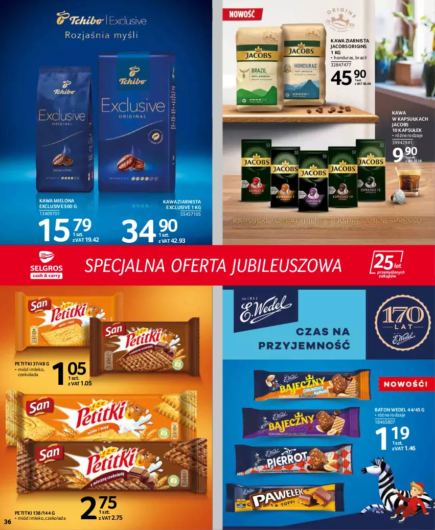 Gazetka promocyjna Selgros - Extra Oferta - ważna 01.02 do 28.02.2022 - strona 36 - produkty: Baton, Czekolada, Gin, Jacobs, Kawa, Kawa mielona, Kawa ziarnista, Miód, Mleko