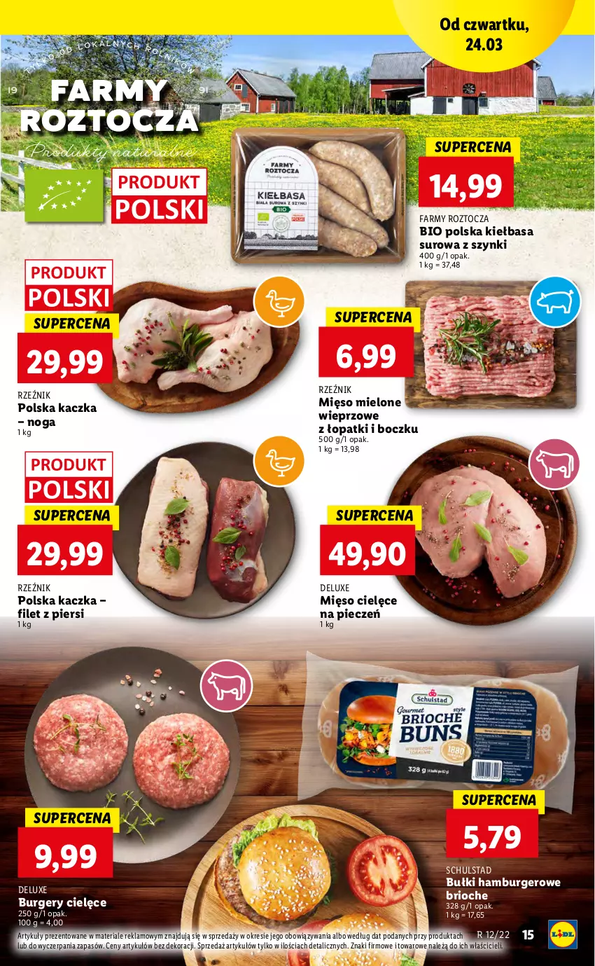 Gazetka promocyjna Lidl - GAZETKA - ważna 24.03 do 27.03.2022 - strona 15 - produkty: Burger, Fa, Hamburger, Kaczka, Kiełbasa, Mięso, Mięso mielone, Piec