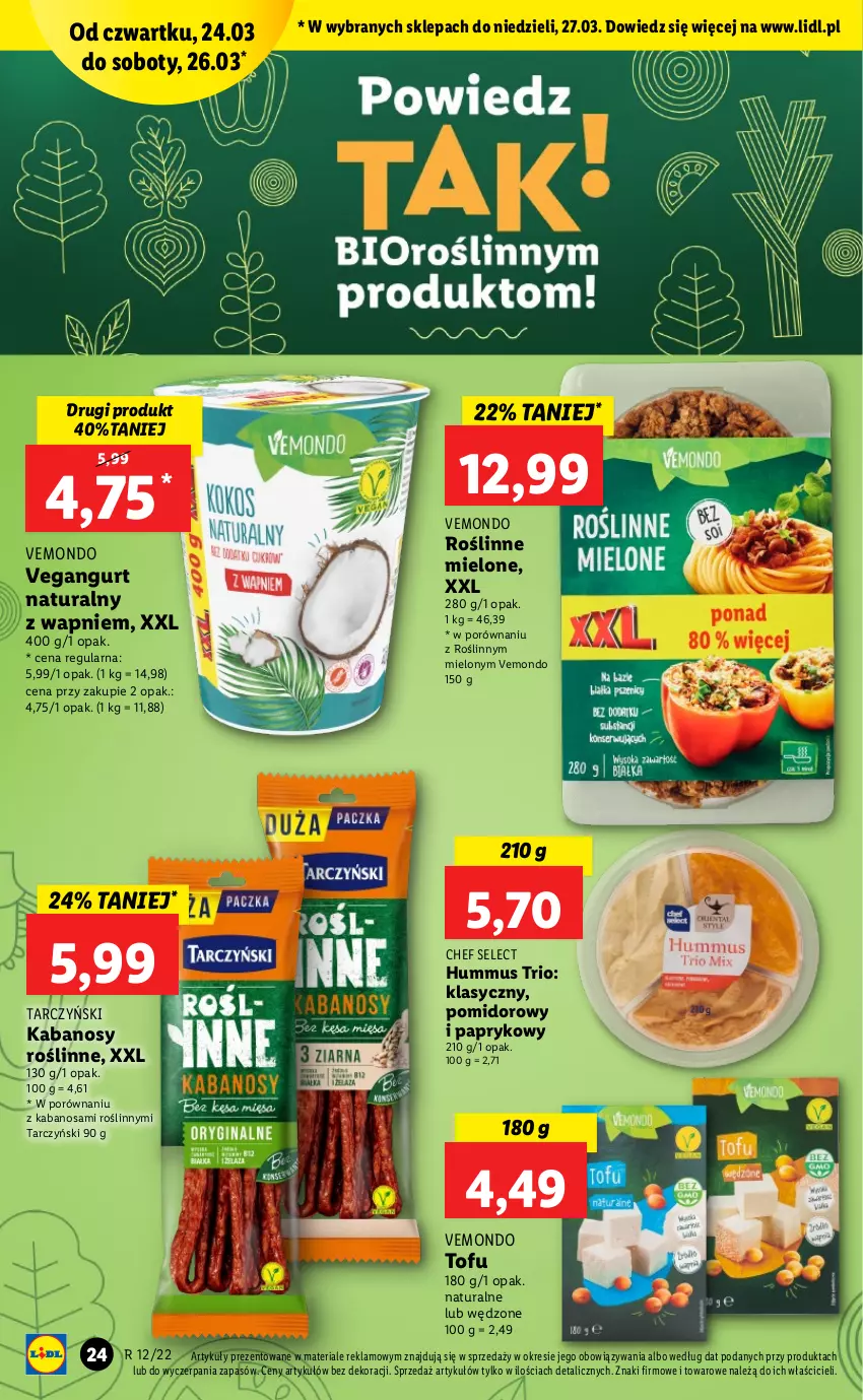 Gazetka promocyjna Lidl - GAZETKA - ważna 24.03 do 27.03.2022 - strona 24 - produkty: Hummus, Kabanos, Mus, Por, Tarczyński, Tofu, Vegangurt