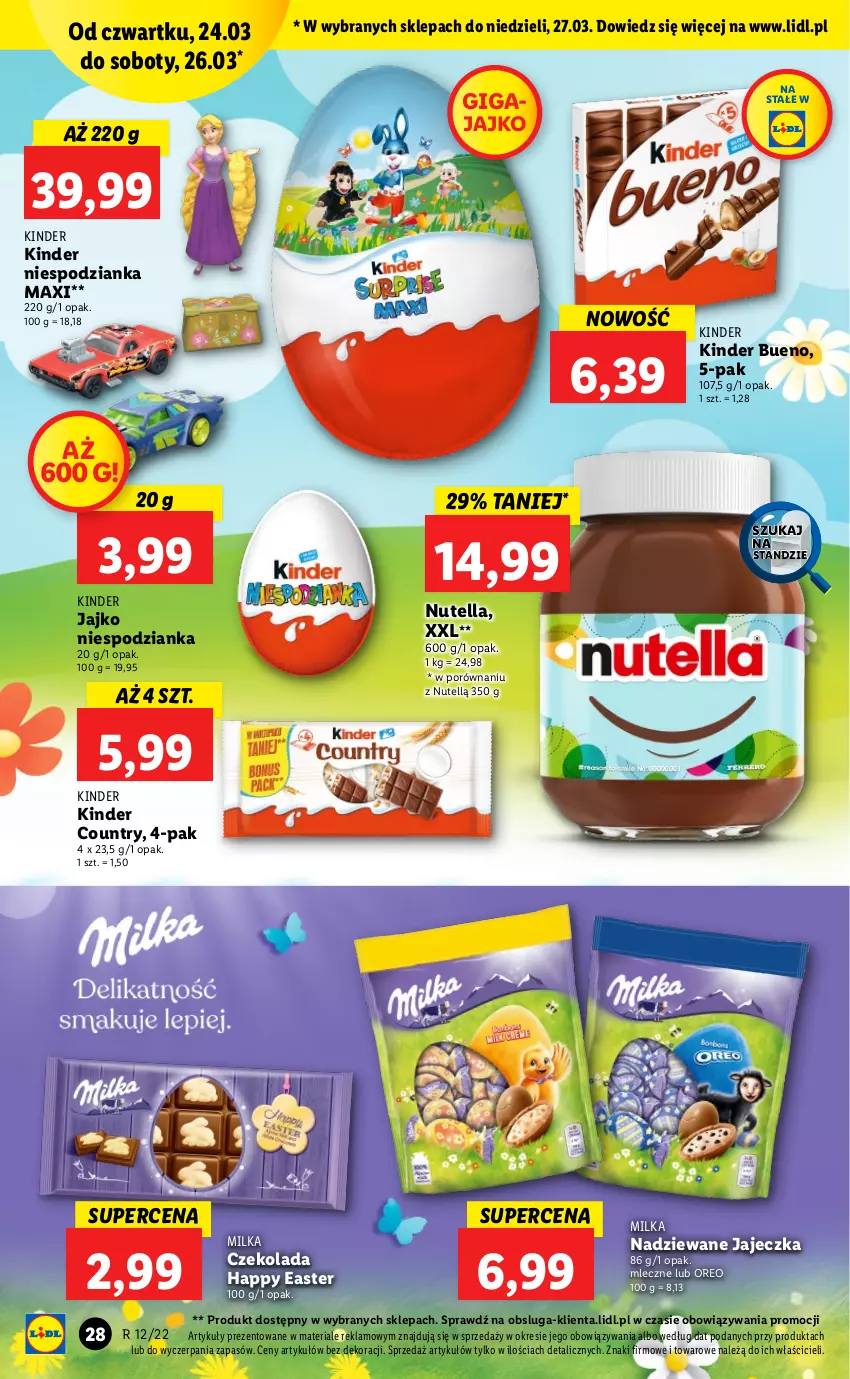 Gazetka promocyjna Lidl - GAZETKA - ważna 24.03 do 27.03.2022 - strona 28 - produkty: Czekolada, Kinder, Kinder Bueno, Milka, Nutella, Oreo, Por