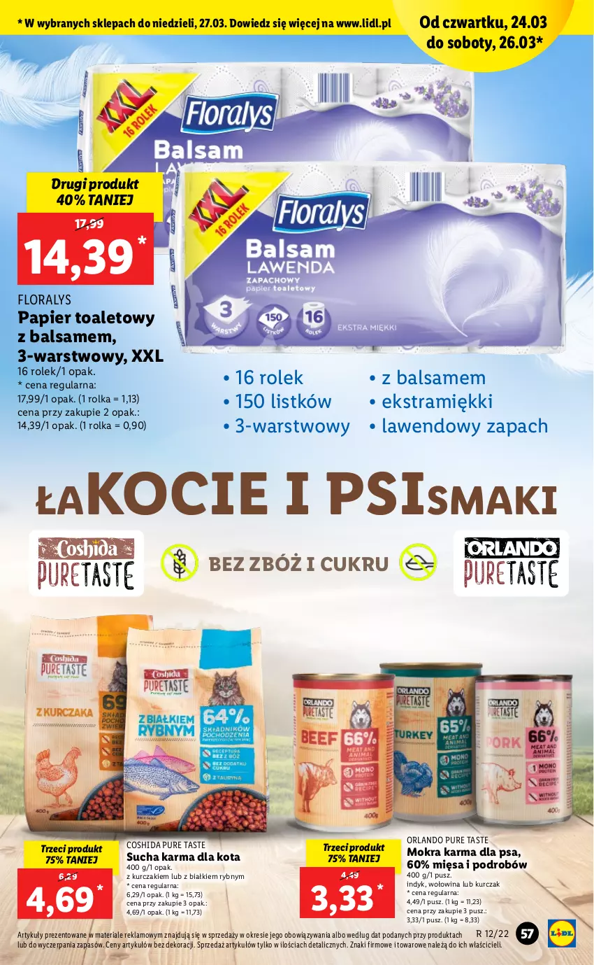 Gazetka promocyjna Lidl - GAZETKA - ważna 24.03 do 27.03.2022 - strona 57 - produkty: Flora, Koc, Kurczak, Mokra karma, Papier, Papier toaletowy, Pur, Sucha karma, Wołowina