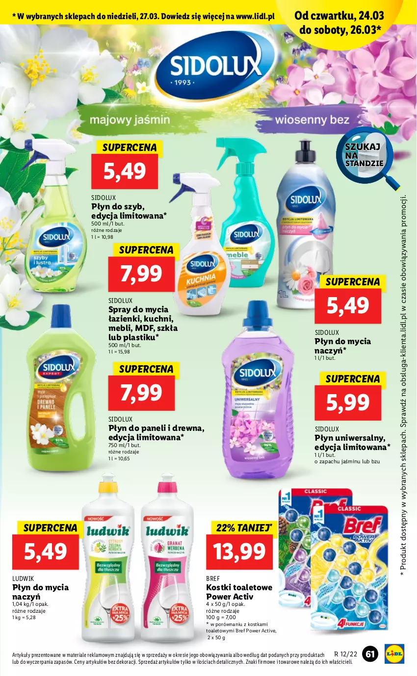 Gazetka promocyjna Lidl - GAZETKA - ważna 24.03 do 27.03.2022 - strona 61 - produkty: Bref, Do mycia naczyń, Ludwik, Płyn do mycia, Płyn do mycia naczyń, Płyn do szyb, Por, Sidolux