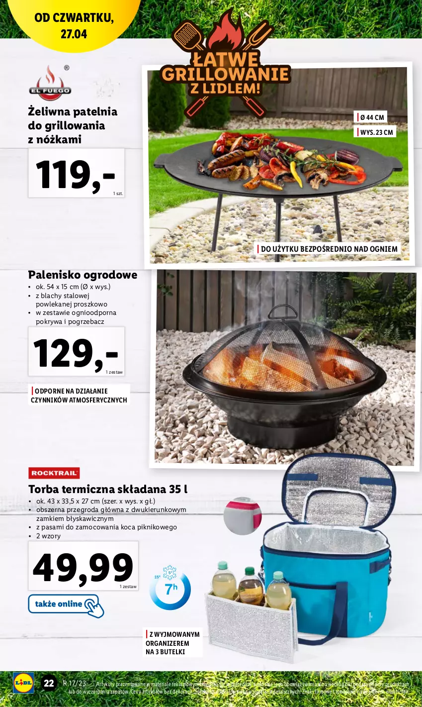 Gazetka promocyjna Lidl - GAZETKA - ważna 24.04 do 30.04.2023 - strona 26 - produkty: Grill, Koc, Organizer, Palenisko, Patelnia, Pokrywa, Por, Torba