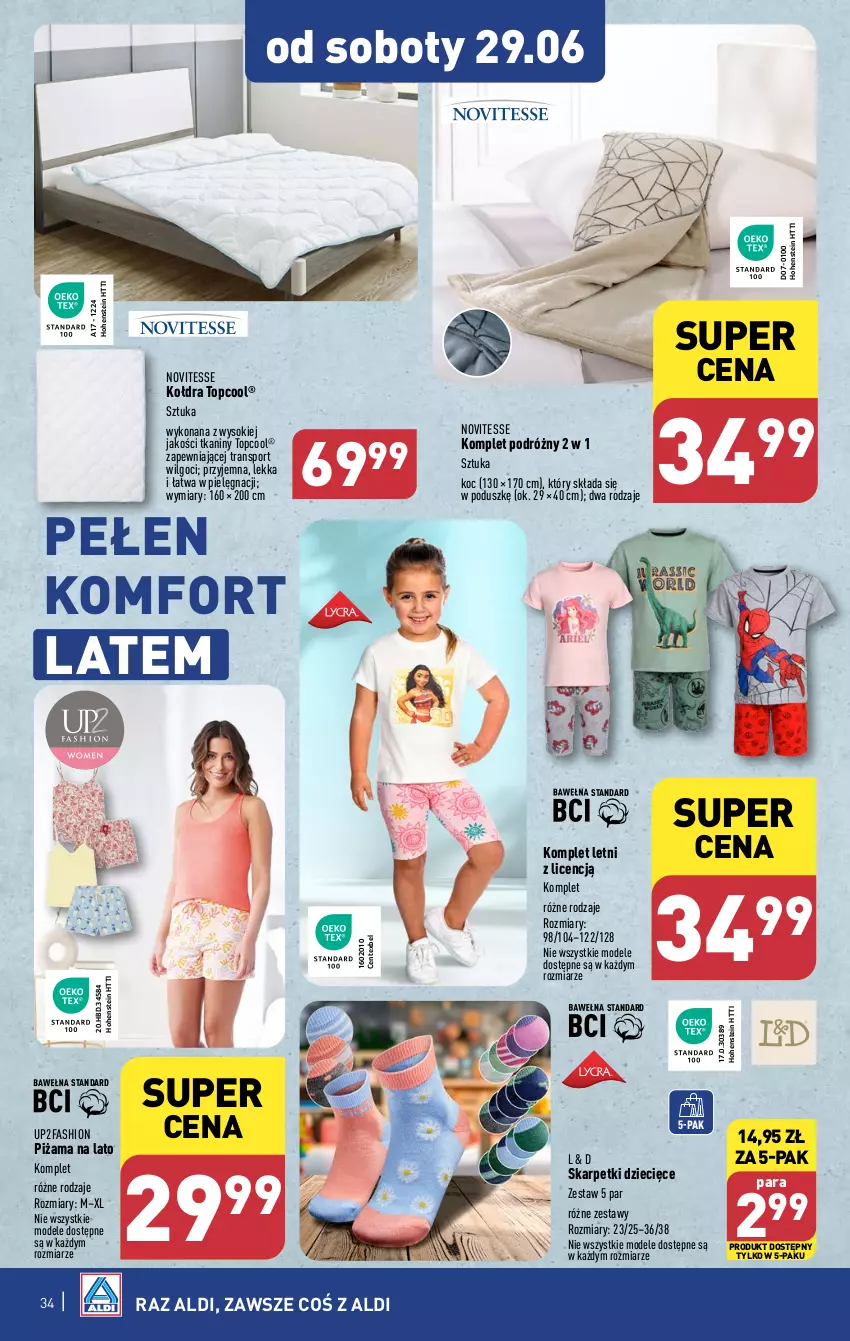 Gazetka promocyjna Aldi - Pełna oferta - ważna 24.06 do 30.06.2024 - strona 34 - produkty: Dzieci, Fa, Karp, Koc, Kołdra, LG, Piżama, Por, Skarpetki, Sok, Sport, Top, Tran