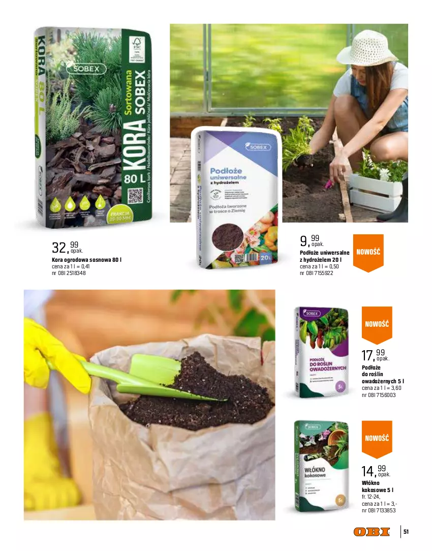 Gazetka promocyjna Obi - Katalog Ogród Wiosna 2024 - ważna 11.03 do 31.05.2024 - strona 51 - produkty: Kokos, Kora ogrodowa, Podłoże do roślin, Sos