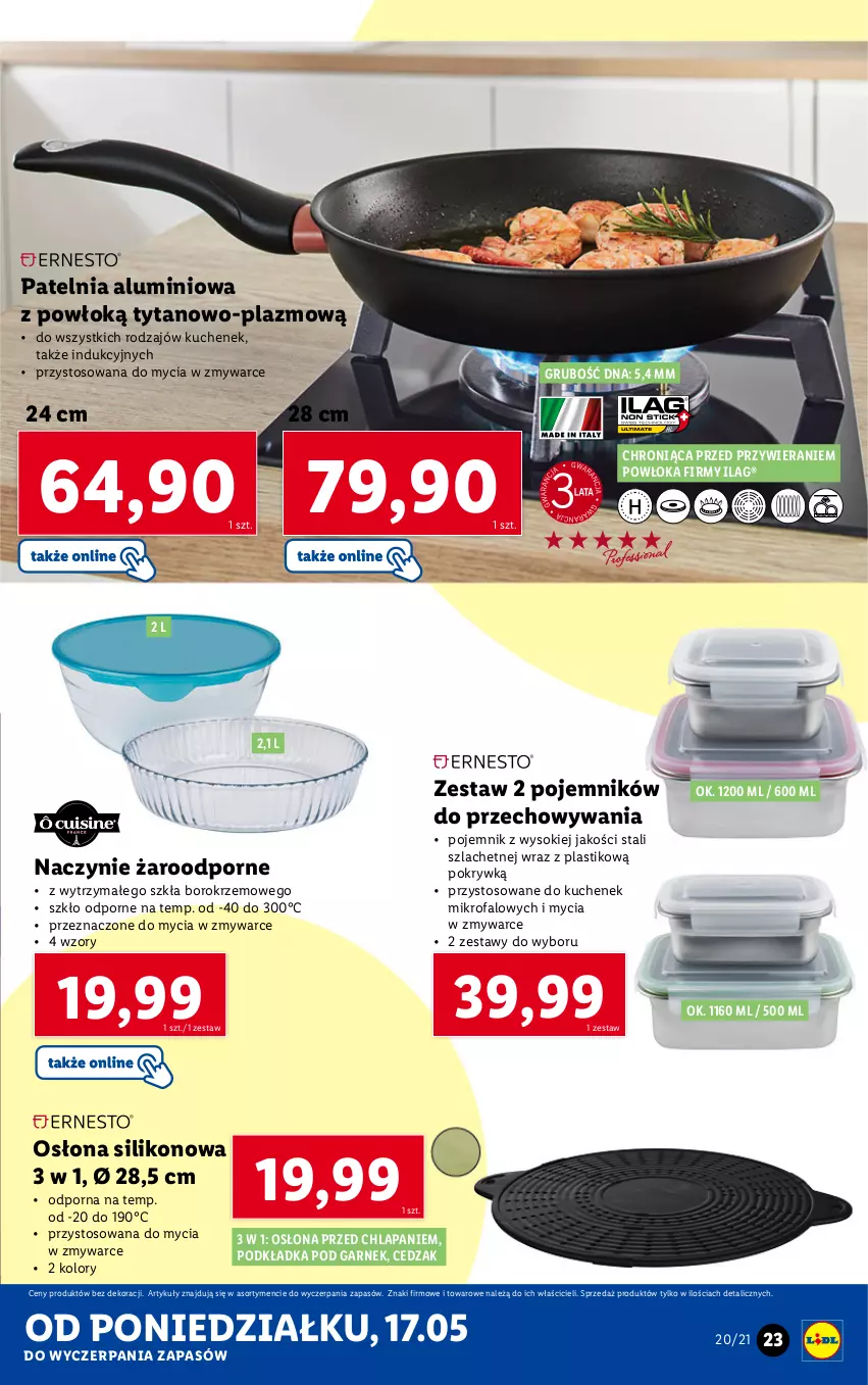 Gazetka promocyjna Lidl - GAZETKA - ważna 17.05 do 22.05.2021 - strona 23 - produkty: Cedzak, Fa, Garnek, Naczynie żaroodporne, Patelnia, Podkład, Podkładka, Pojemnik, Por, Sok, Tytan