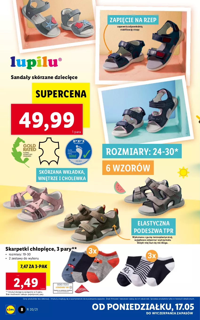 Gazetka promocyjna Lidl - GAZETKA - ważna 17.05 do 22.05.2021 - strona 8 - produkty: Dzieci, Karp, Mop, Por, Sandał, Skarpetki, Top