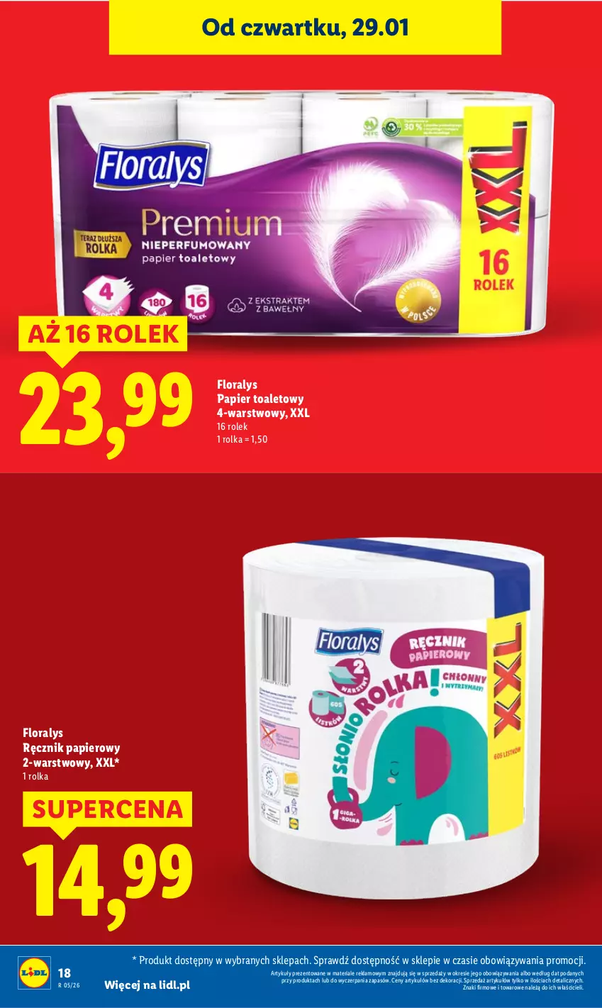 Gazetka promocyjna Lidl - GAZETKA - ważna 29.01 do 31.01.2026 - strona 18 - produkty: Flora, Papier, Papier toaletowy, Ręcznik