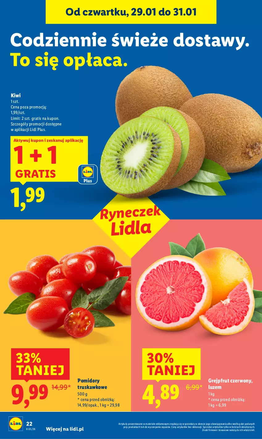 Gazetka promocyjna Lidl - GAZETKA - ważna 29.01 do 31.01.2026 - strona 22 - produkty: Gra, Grejpfrut, Kiwi, Pomidory