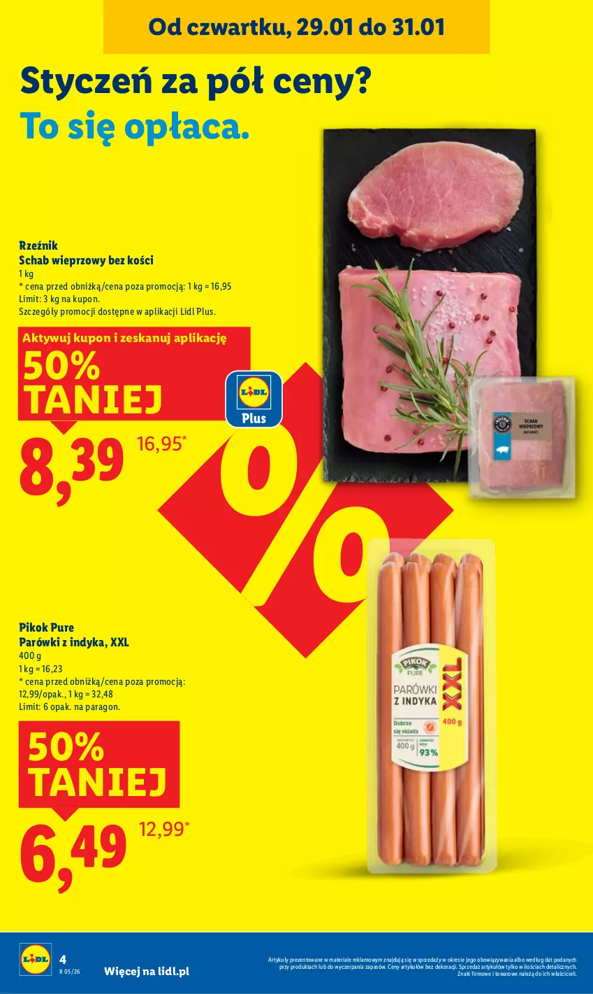 Gazetka promocyjna Lidl - GAZETKA - ważna 29.01 do 31.01.2026 - strona 4 - produkty: Parówki, Parówki z indyka, PIKOK, Pur, Schab wieprzowy