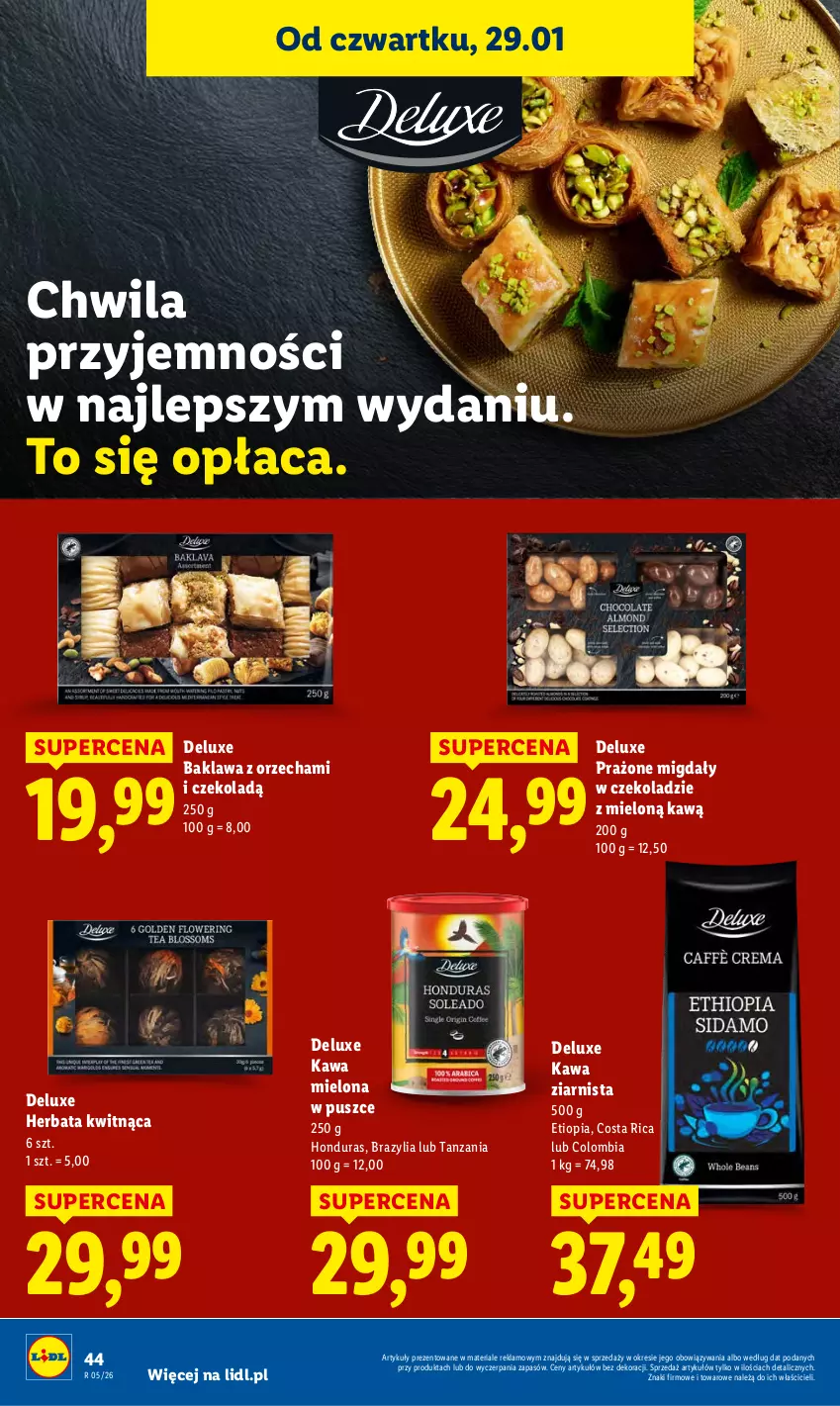 Gazetka promocyjna Lidl - GAZETKA - ważna 29.01 do 31.01.2026 - strona 44 - produkty: Herbata, Kawa, Kawa mielona, Kawa ziarnista, Migdały, Migdały w czekoladzie