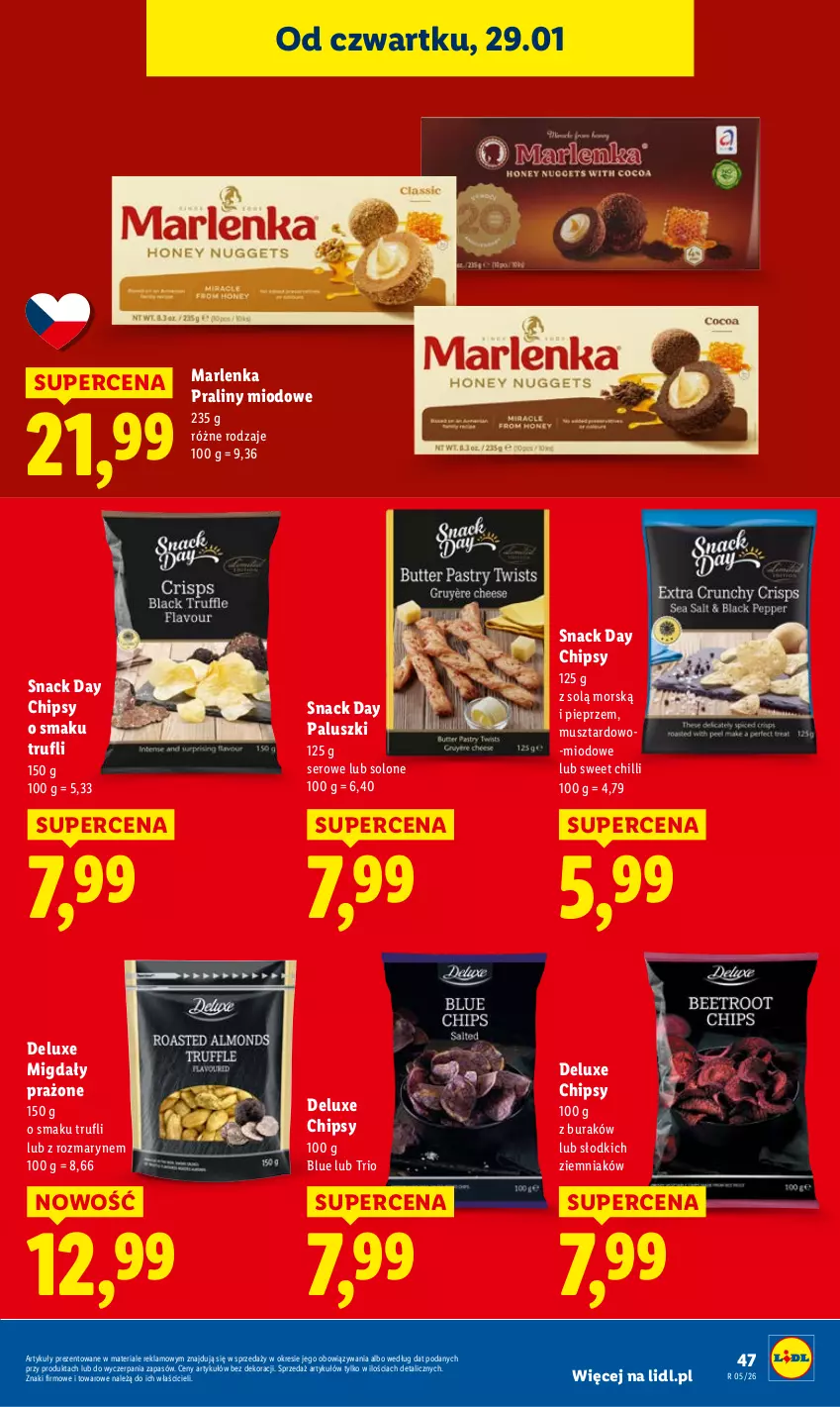 Gazetka promocyjna Lidl - GAZETKA - ważna 29.01 do 31.01.2026 - strona 47 - produkty: Chipsy, Migdały, Mus, Pieprz, Praliny, Ser