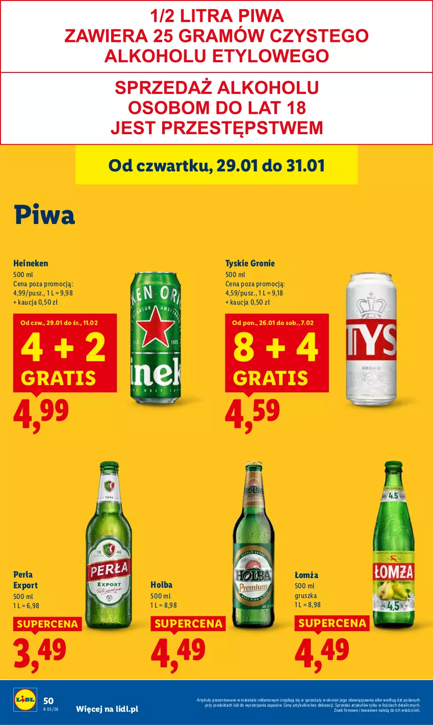 Gazetka promocyjna Lidl - GAZETKA - ważna 29.01 do 31.01.2026 - strona 50 - produkty: Gra, Heineken, Perła, Piwa, Por, Tyskie
