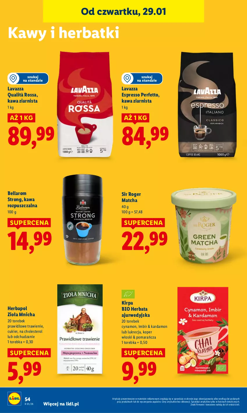 Gazetka promocyjna Lidl - GAZETKA - ważna 29.01 do 31.01.2026 - strona 54 - produkty: Bell, Bella, Cukier, Herbapol, Herbata, Imbir, Kawa, Kawa rozpuszczalna, Kawa ziarnista, Koper włoski, Lavazza, Torebka