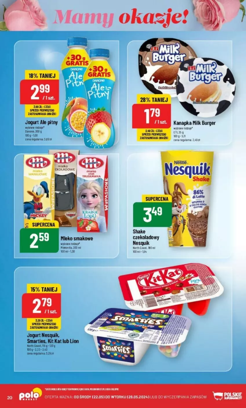 Gazetka promocyjna PoloMarket - ważna 22.05 do 28.05.2024 - strona 13 - produkty: Burger, Jogurt, Kit Kat, Lion, Mleko, Mleko smakowe, Nesquik