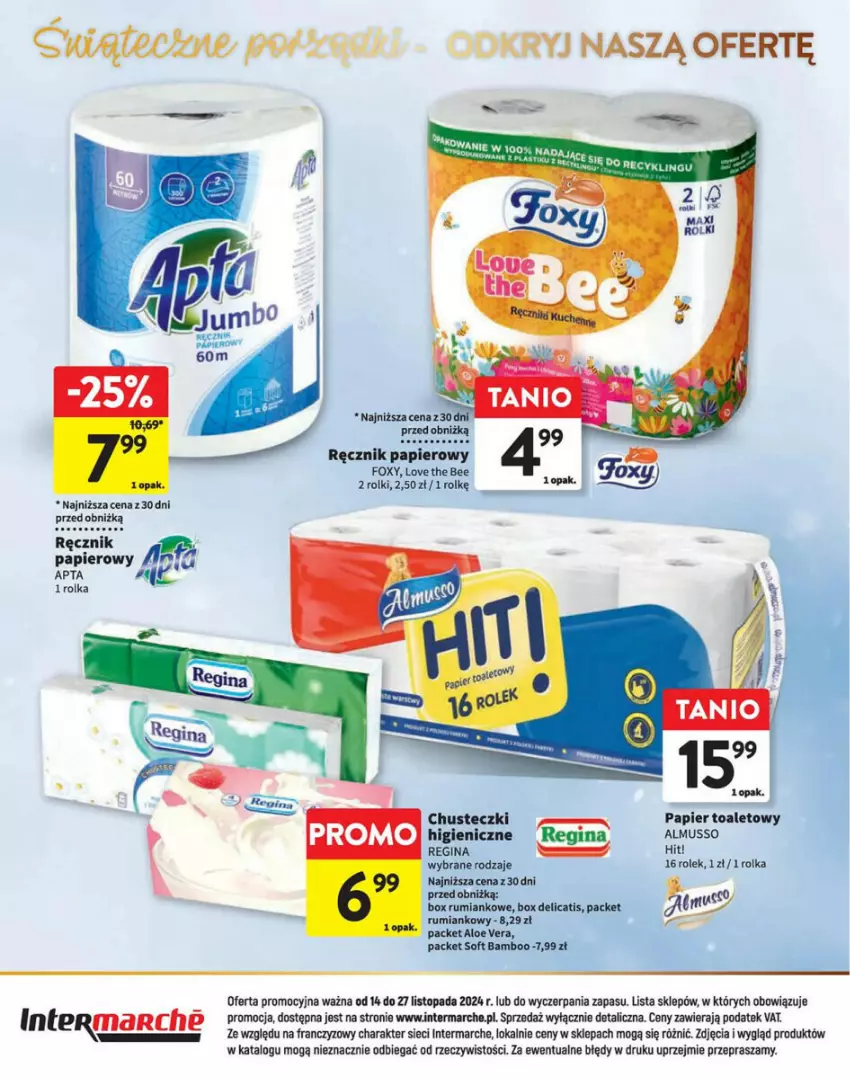 Gazetka promocyjna Intermarche - ważna 14.11 do 27.11.2024 - strona 21 - produkty: Aloe vera, Chusteczki, Foxy, Gin, Mus, Papier, Papier toaletowy, Ręcznik, Rolki, Rum, Top