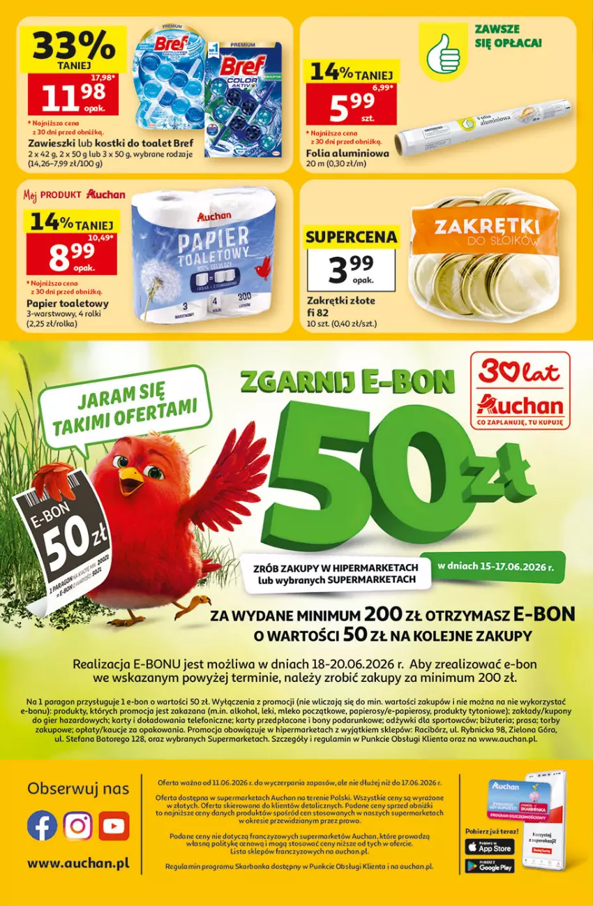 Gazetka promocyjna Auchan - 30 Lat Supermarket - ważna 11.06 do 17.06.2026 - strona 8 - produkty: Bref, Fa, Folia aluminiowa, Gra, Mleko, Olej, Papier, Por, Rolki, Ser, Sport, Telefon, Zawieszki