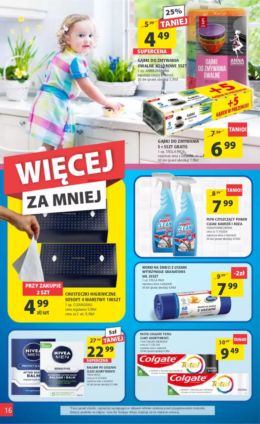 Gazetka promocyjna Arhelan - Gazetka - ważna 05.05 do 14.05.2023 - strona 16 - produkty: Balsam po goleniu, Chusteczki, Colgate, Colgate Total, Gra, Granat, LG, Nivea, Palmolive, Sos, Worki na śmiec, Worki na śmieci