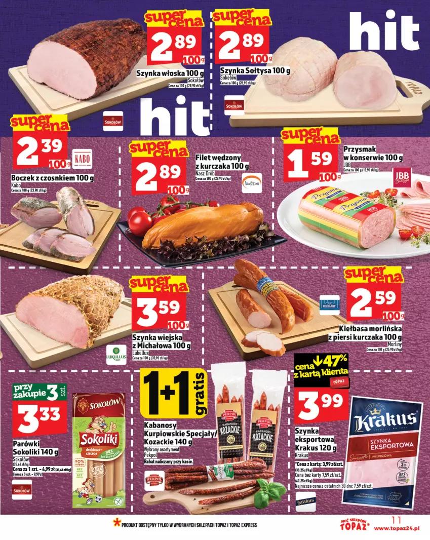 Gazetka promocyjna Topaz - Gazetka - ważna 23.10 do 29.10.2025 - strona 11 - produkty: Por, Sok, Sokołów, Sport, Szynka, Top